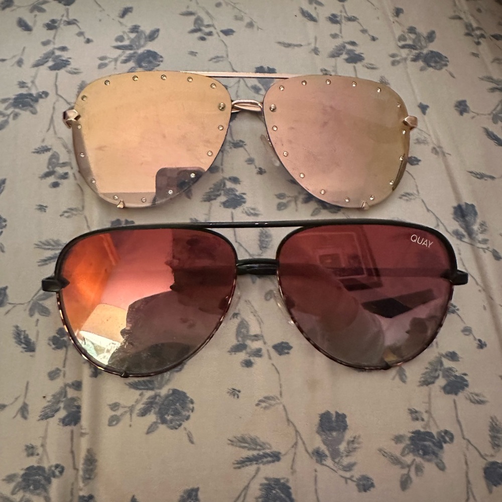 Quay Australia Gold and Pink Aviator Sunglasses